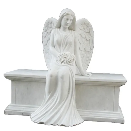 JK White Marble Small Child Headstone - Baby Angel Tombstone