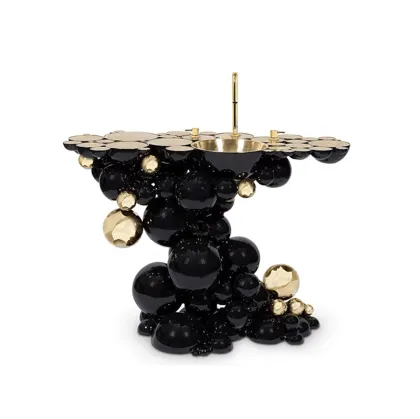 Dark Bathroom Design: Black Stainless Steel Semi-Spheres Freestanding Washstand Newton Washbasin