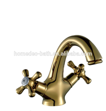 Hot Selling brass single hole dual handles gold hand wash faucet