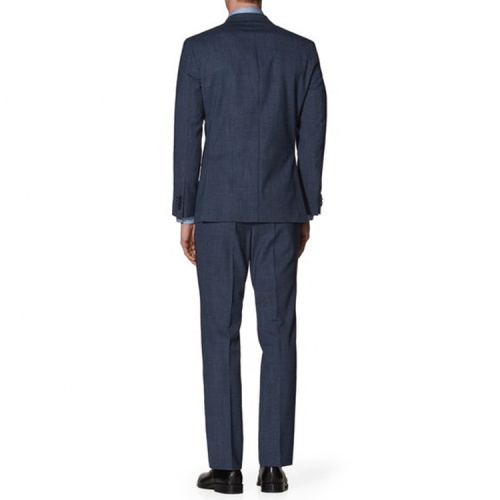Navy Slim Half Canvas Spain Waistcoat Plaid Suit