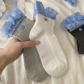 한국 스타일 격자 무늬 레이스 버튼 짧은 튜브 양말 트렌디 한 양말