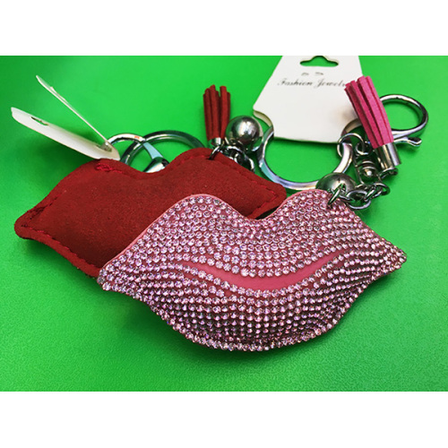 Fashion Sexy Lips Studded Leather Fringed Keychain Red Lip Pendants