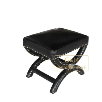 Mid-Century Modern Leather Ottoman Bench