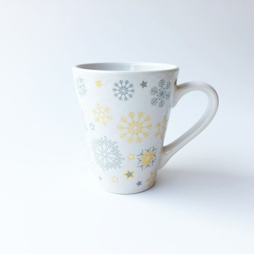 Stoneware V Shape White Ceramic Coffee Mug 12oz - Blank with Logo