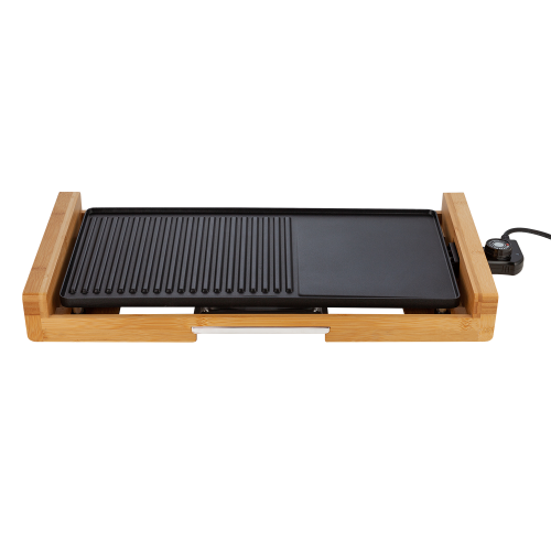 Electric grill with bamboo handle
