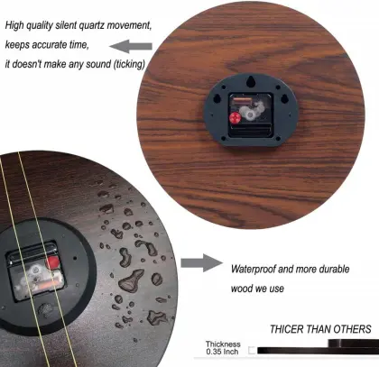 14 Inch Silent Round Wooden Wall Clock