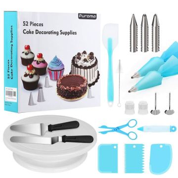 Hot Sale Eco-Friendly Reusable 52 Pcs Cake Decorating Tools & Turntable Set