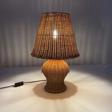 Handmade Farmhouse Rattan Table Lamp with Incandescent Bulb
