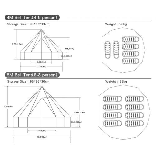 4M/5M Double Walls Bell Tent for 4-6 Person