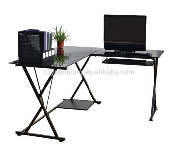 L shape excutive hot sell tempered glass office computer desk