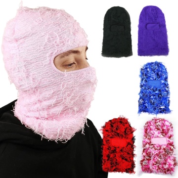 Custom Distressed Knitted Crochet Skull Printed Mohair Camouflage Balaclava