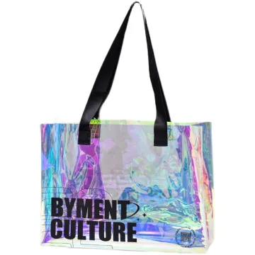 Custom Fashion Supermarket Waterproof Laser Tote Bags - Transparent Colorful PVC Handbag for Women