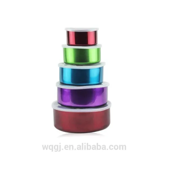 Brand New Useful Kitchen Tools Round Shape 5PCS Colorful Stainless Steel Crisper with Transparent Lid