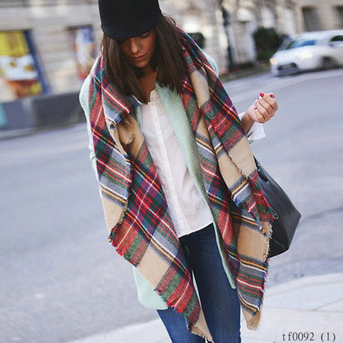 2015 New hot fashion women scarf neck warmer desigual check scarf square tartan plaid pashmina shawl