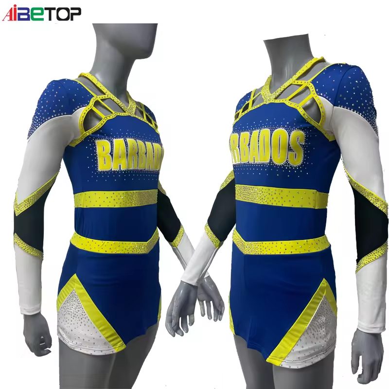 Custom All Star Cheerleading Uniforms Blue White Long Sleeve Cheerleading Uniforms5