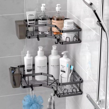 Wall-Mounted Triangular Metal Storage Rack for Bathroom and Kitchen