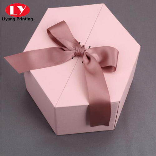 Embalaje hexagonal cajas de regalo plegables con cinta