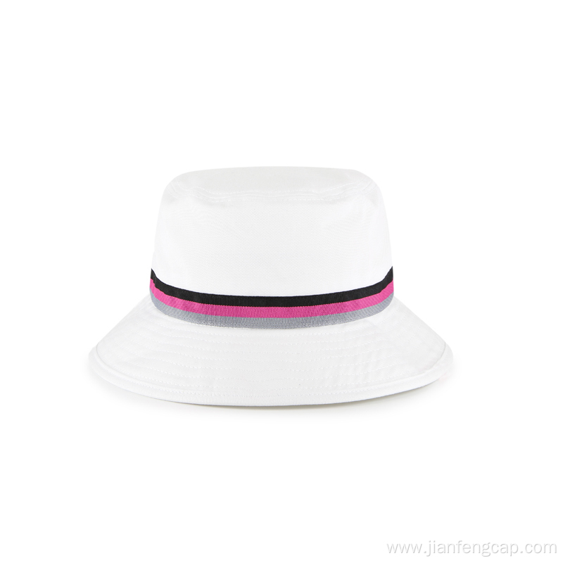 woven band suncut cotton twill white bucket cap