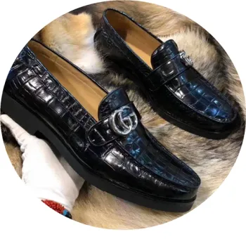 Crocodile Leather Shoes Men's Lazy Belly Beanie Shoes a Pedal Leather Men's Business Casual Shoes Low-Top High-End