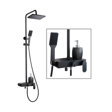 Matte Black Wall-Mounted Rainfall Shower Set with Shelf - Hot and Cold Faucet Mixer