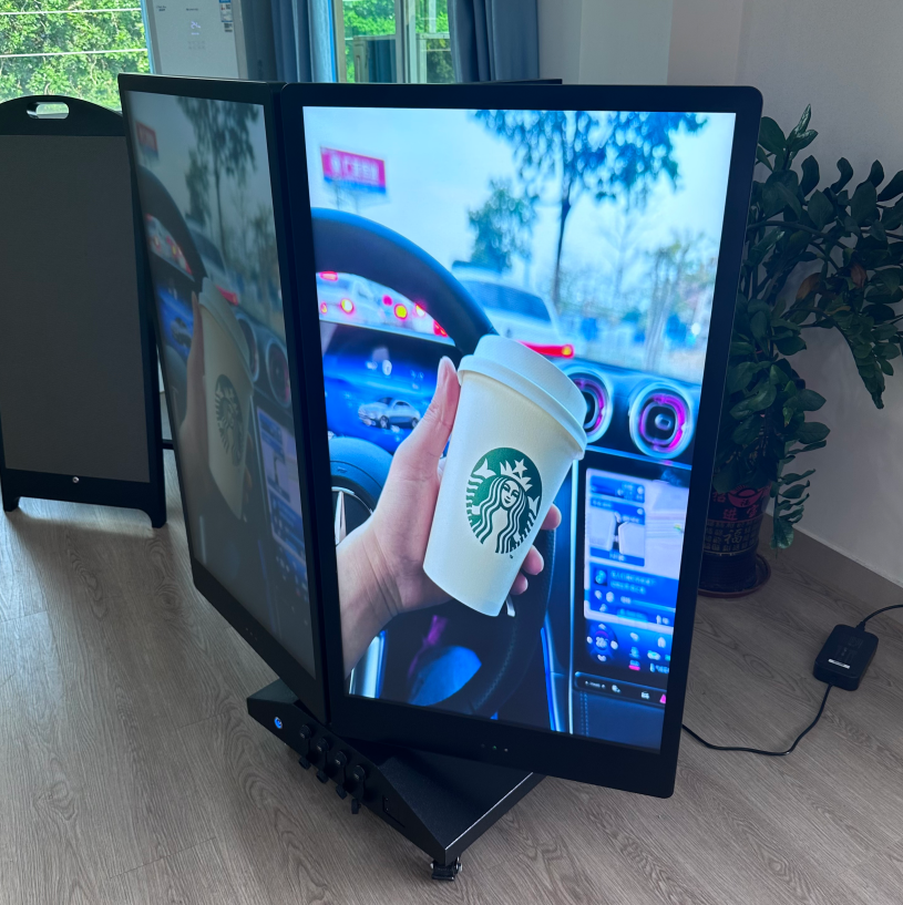 תצוגת מסך כפול חיצונית בצורת V לנראות של 360 מעלות באזורי עומס רב