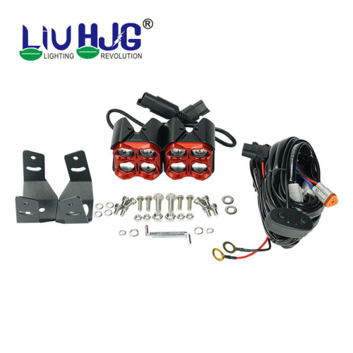 High Quality Aluminum 12V-80V Motorcycle LED Auxiliary Light With Harness Double Colors 86W Great Brightness 4 LED Fog Light