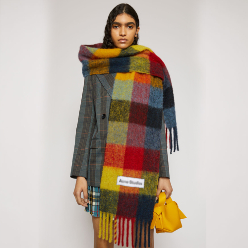 Autumn winter2020new multicolor Plaid fringed women's scarf AC the same rainbow Plaid fashion shawl men's and women's warm scarf