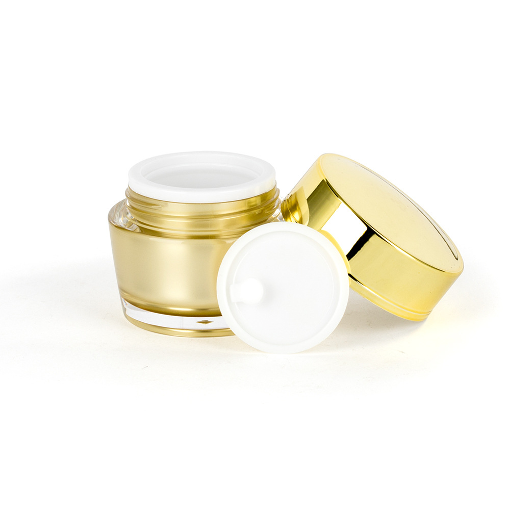 Plastica all'ingrosso Acrilico Oro Colore PP PP interno Stamping Direct Cream Sample Cosmetic Jar 15 ml