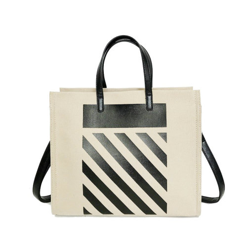 Canvas School Tote Bag Leather Handle with Zipper