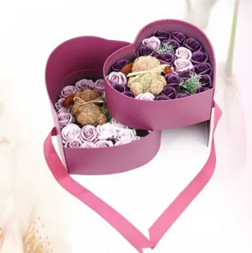 Custom Luxury Double Heart Shape Flower Paper Box