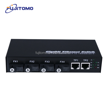 Fiber Optical Media Converter with 2RJ45 Gigabit and 4 Port Ethernet Switch