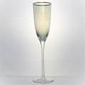 ribbed champagne flute glass set with gold rim