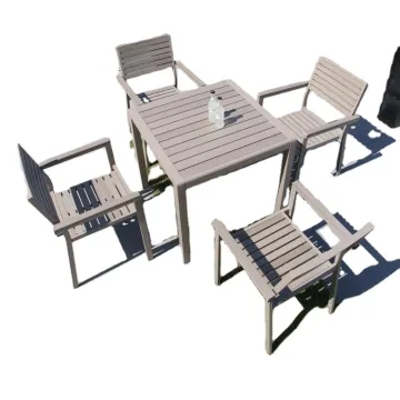 All Weather Outdoor Wood Furniture Set: Table and 4 Chairs