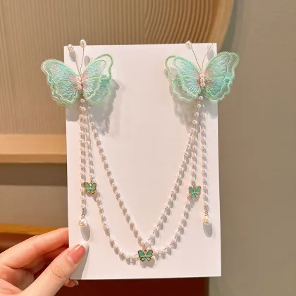 Princess Embroidery Butterfly Hairpin Pair for Sweet Girls