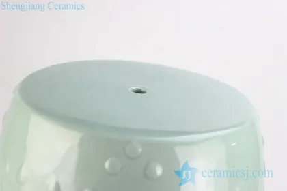 Celadon Glaze Golden Pleated Lion Ring Handle Carved Ceramic Stool