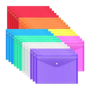 Custom Logo Hot Sales Plastic Envelope Wallet A4 Clear File Bag with Snap Button Folders