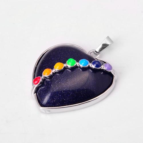 7 & Seven Chakras Gemstone Blue Goldstone Heart Pendant