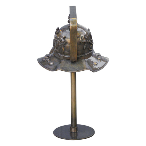Roman Bronze Helmet Sculpture Patina and Stand Display