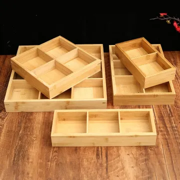 Bamboo Multi-Grid Rustic Wood Display Tray for Hotpot Food