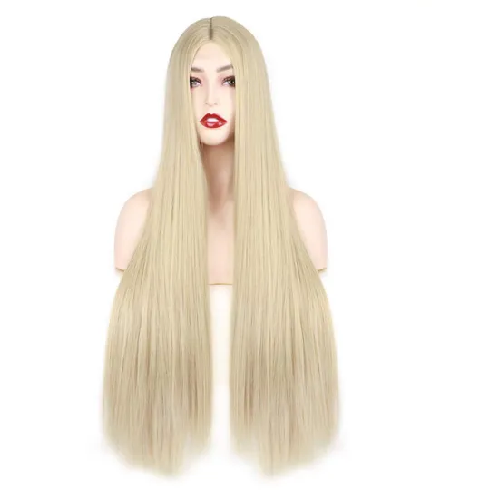 Vigorous High Quality Cheap Price Long Silky Straight Wave Blonde Middle Part Cosplay For Black Women Synthetic Hair Wigs