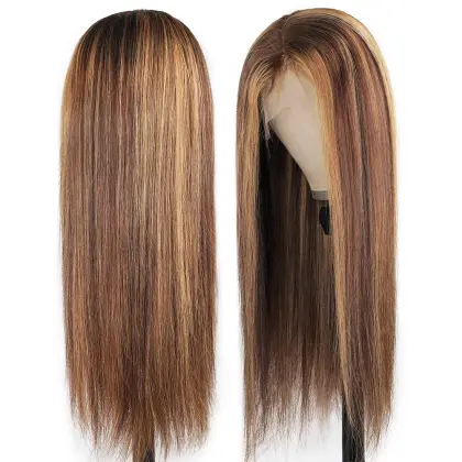 Wholesale 13x4 13x6 Highlight Brown Color Transparent Lace Front Human Hair Wig Brazilian Honey Brown Highlight Human Hair Wigs