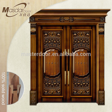 Modern oak wood main double door designs for house