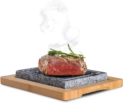 Black Stone Wooden Steak Plate - Hot Plate and Grill