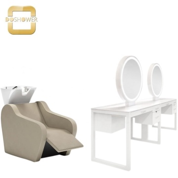 Beige Shampoo Chair Double Side Hair Station for Head Spa Salon Barber Unit