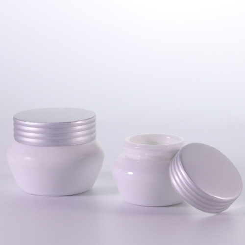 Opal white cream jar with silver screw cap