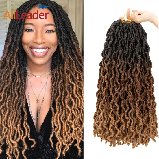 AliLeader Wholesale Price 18" Curly Synthetic Braiding Hair Nu Faux Locs Ombre Wavy Gypsy Locs Crochet Hair