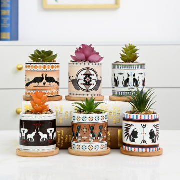 Egyptian Pattern Creative Ceramic Pots for Desktop Succulents and Cacti