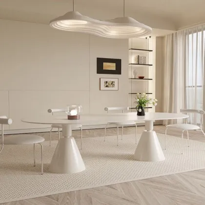 Wholesale Waterproof Modern Oval Wood Dining Table Dark Elm Wood