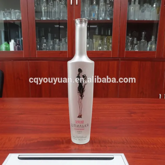 custom design 375ml frosted glass vodka bottle with cork