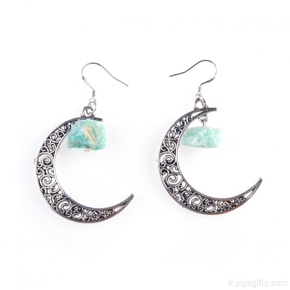 Tendance lune alliage d’argent coloré Gem Drop boucles d’oreilles bijoux